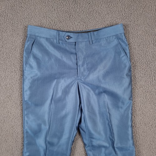 MARC DARCY Trousers Mens 30R W30 L32 Blue Kent Satin Shiny Pleated Suit Pants - Picture 2 of 9