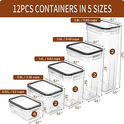 12 PCS Airtight Food Storage Containers with Lids - Plastic Kitchen Storages - Picture 2 of 7