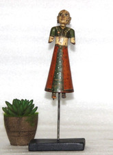 1930's Antique Wooden Lady Figurine On Stand Decorative Handcrafted Original Old