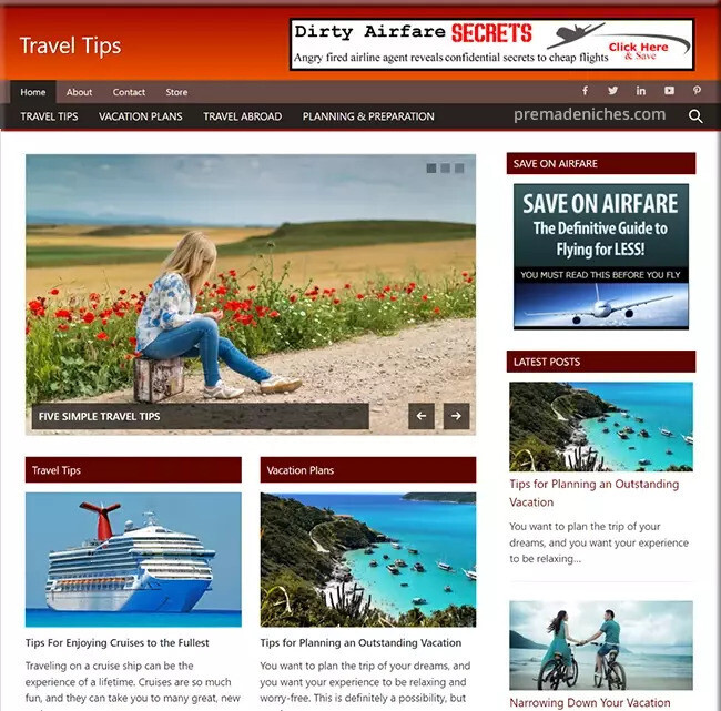 Successful Travel Tips Niche Site - Ready Made for Work From Home Business