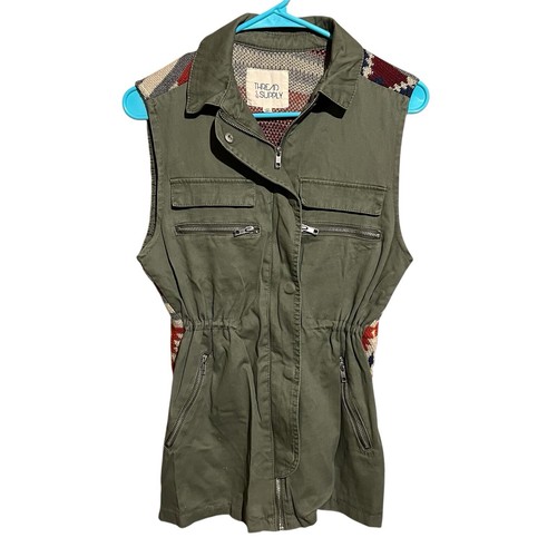 Thread & Supply Green Utility Vest With Southwestern Knit Back Size XS Aztec