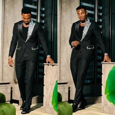 Men's Suits Rhinestone Peak Lapel Business Casual Formal Wedding Party 2 Piece
