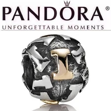 Retired PANDORA 790298 2tone INITIAL I Bead CHARM 790298I