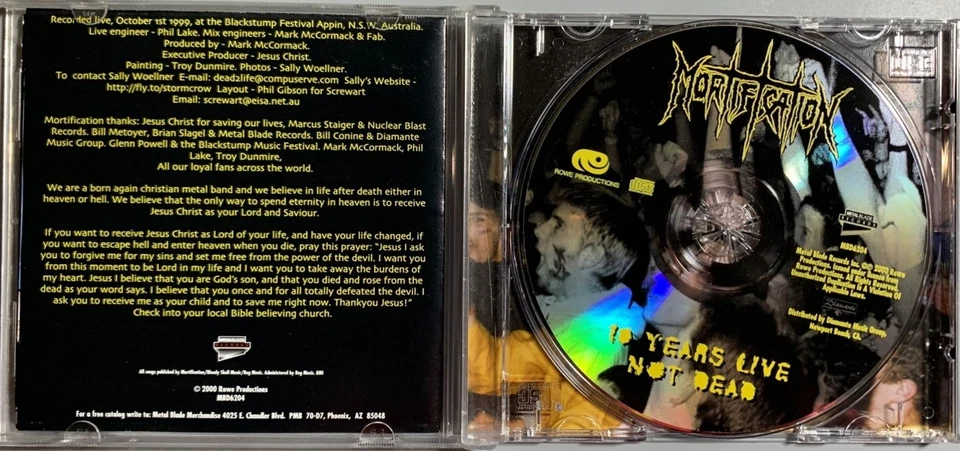 Mortification  10 Years Live Not Dead CD 2000 Christian Metal VG+ - Image 3 of 3