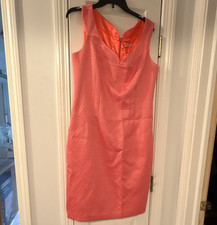Tahari 14 Pink Solid Sheath Knee Dress V-Neck Sleeveless Lined Zip