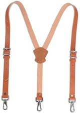 Buffalo Leather Suspenders - Heavy Duty Work Suspenders for Men, Brown