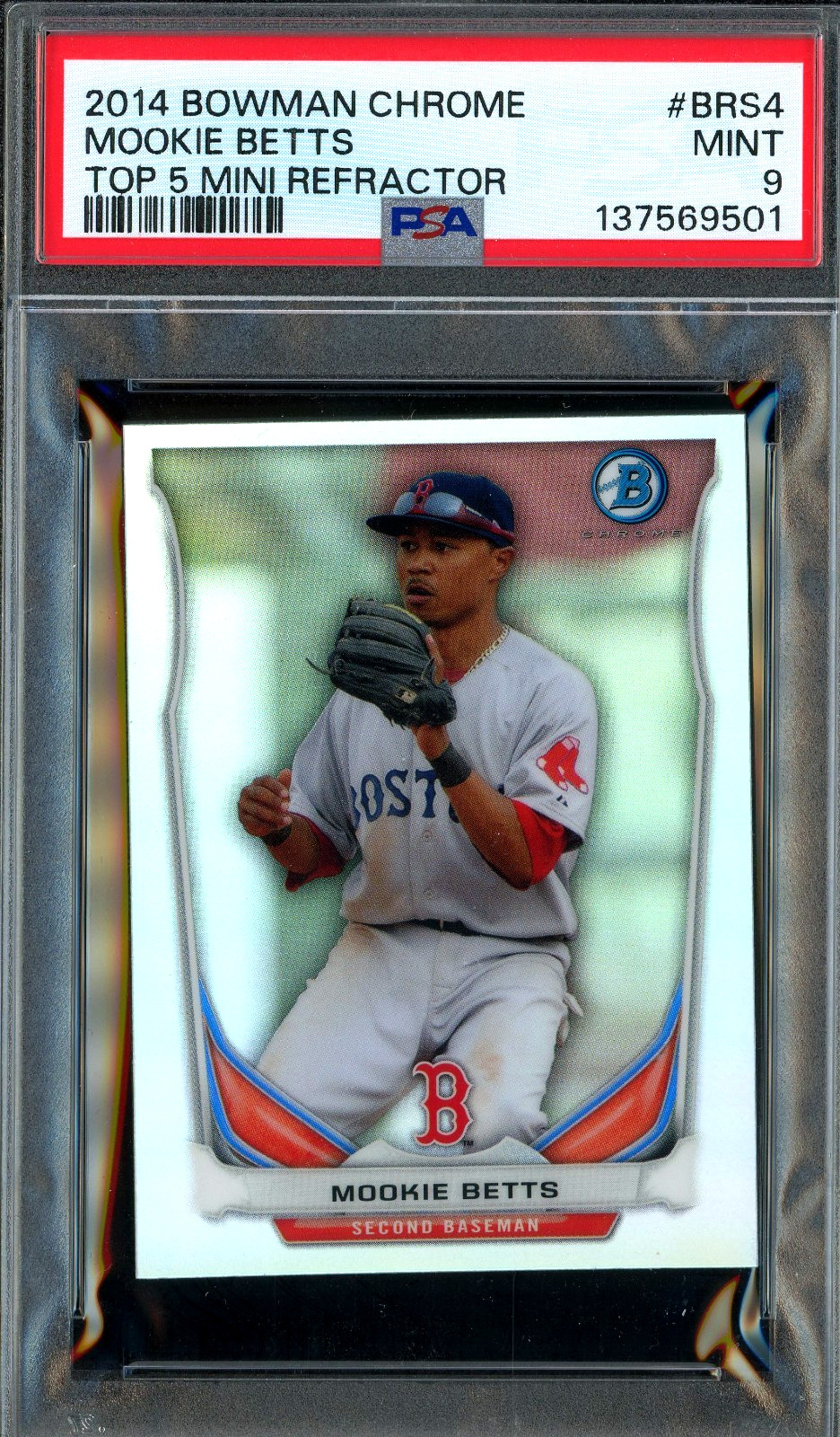 2014 Bowman Chrome Mookie Betts Mini REFRACTOR #BRS4 RC Rookie Card PSA 9 Mint