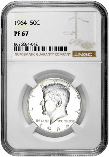 1964 50c Silver Proof Kennedy Half Dollar NGC Graded PF 67 with New Holder