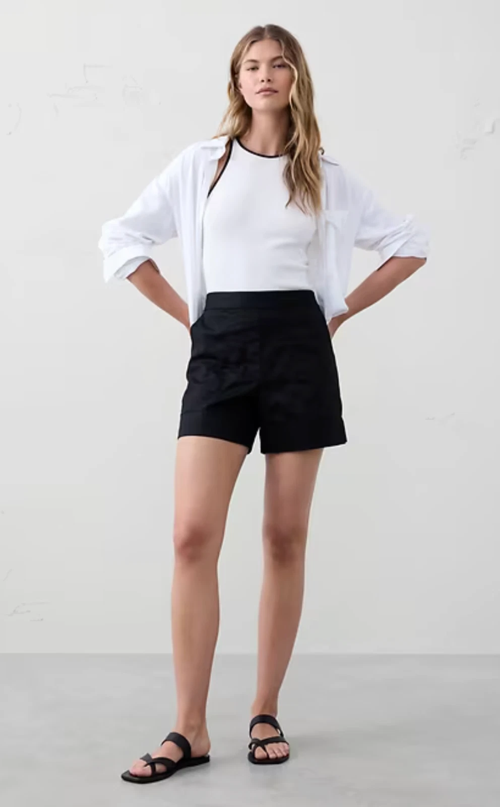Banana Republic Factory Linen-Blend Pull-On Shorts Black M