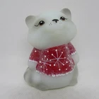 Fenton Opal Satin Red Snowflake Sweater Hand Painted Raccoon Special Order M158