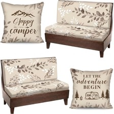 RV Dinette Cushion Covers Set - 6 Pcs Camping Theme Slipcovers for Camper Car