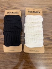 RIBBED LEG WARMERS WHITE WHITE ONE SIZE 2 PAIR. WHITE  BLACK