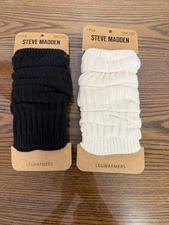 RIBBED LEG WARMERS WHITE WHITE ONE SIZE 2 PAIR. WHITE & BLACK