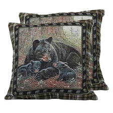 Rivers Edge Products Rustic Square Tapestry Throw Pillows Pair 18x18 Inch Bear