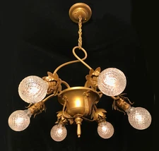 Antique Vtg 6 Light Flower Basket Fixture Tole Hollywood Regency French Italian