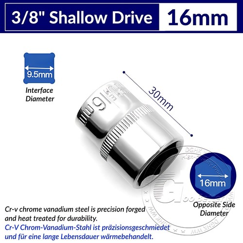 Chrome Plated 6 Point Sockets 3/8" Drive, Shallow or Deep Choose Size 6mm - 24mm - Afbeelding 16 van 47