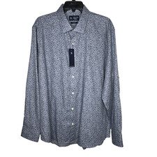 Penguin Munsingwear Mens Blue Floral LS Slim Fit Dress Button Shirt 17.5 34/35