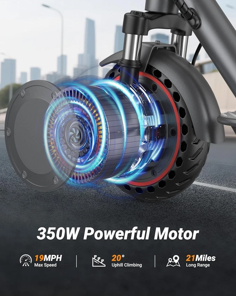 Scooter elétrica para adultos com suspensão dupla, 19/22MPH, alcance de 27/21/49 milhas - Imagem 3 de 4