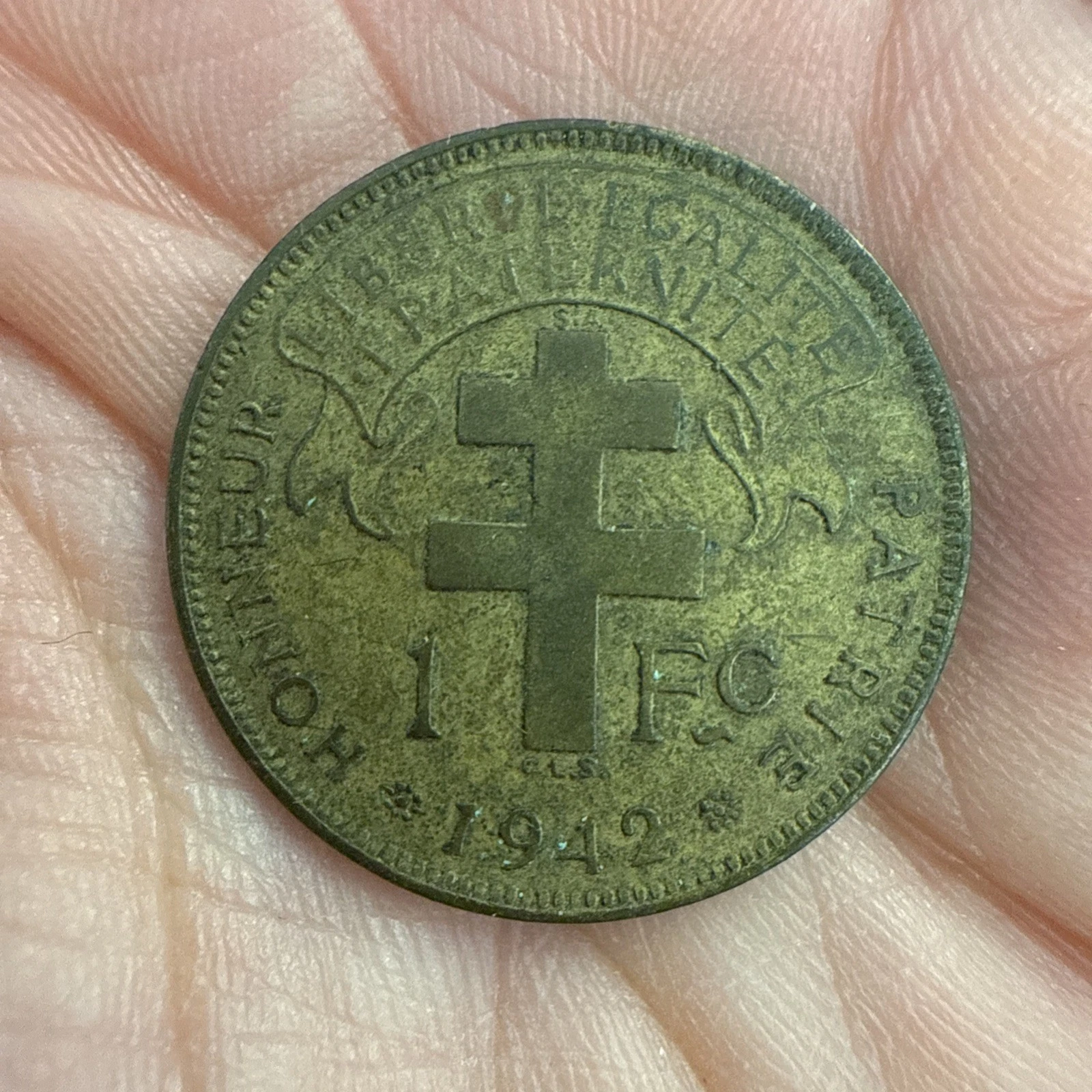 Monnaie 1 FC Afrique équatoriale RF Française Libre 1942 Patrie Honneur Franc