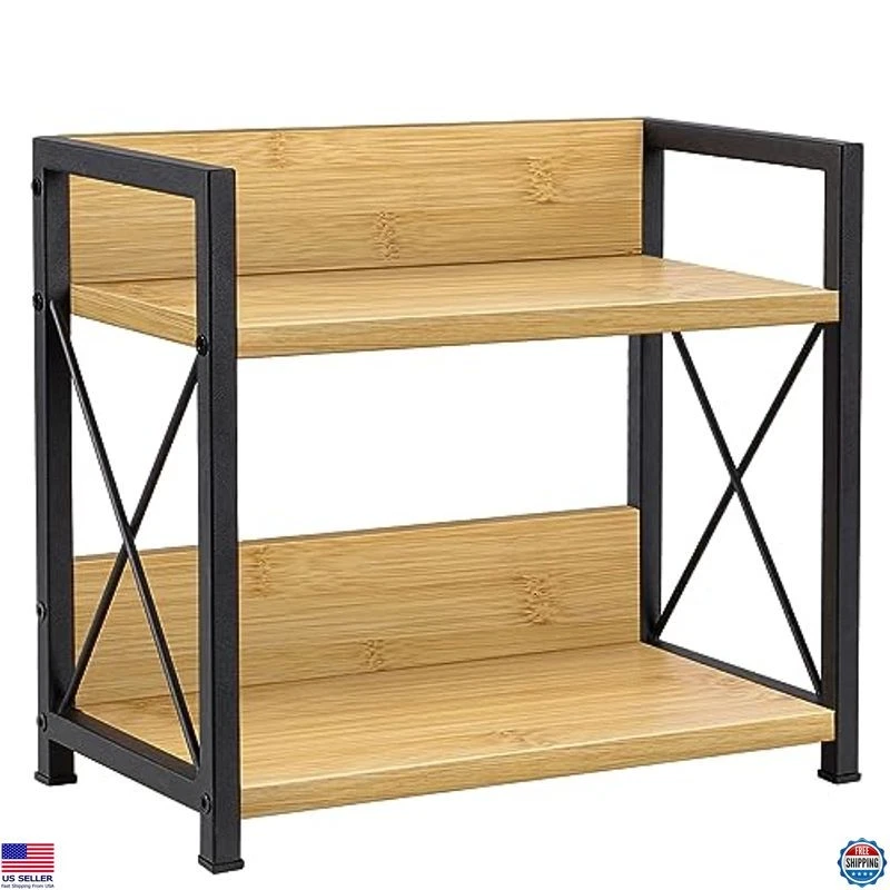 Giikin 2-Tier Bamboo Spice Rack Organizer - Stylish Wood Kitchen Shelf (Small)