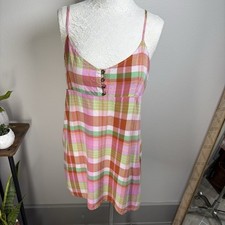 Urban Outfitters Womens Pink Plaid Micro Mini Dress Buttons Size Large