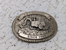 CREATIVE CASTING CUSTOM BELT BUCKLE 3-D Tractor w Brushing Equipment Brass VTG