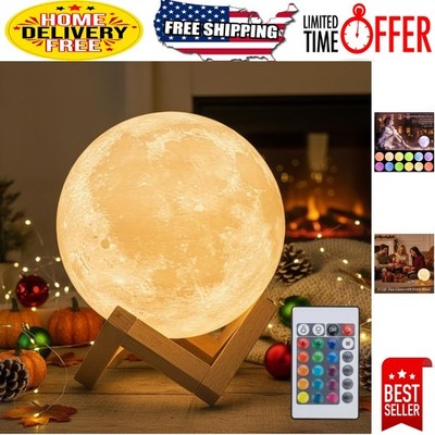 Remote-Controlled 3D Moon Lamp - 16 Colors & Dimmable Night Light for Home Decor