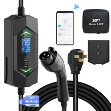9.6kw Level 2 EV Charger 40 Amp - Smart Display,  25ft Cable Outdoor，with app