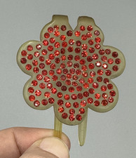 c 1930 Red Rhinestone Flower HAIRCOMB Celluloid Hair Ornament Antique