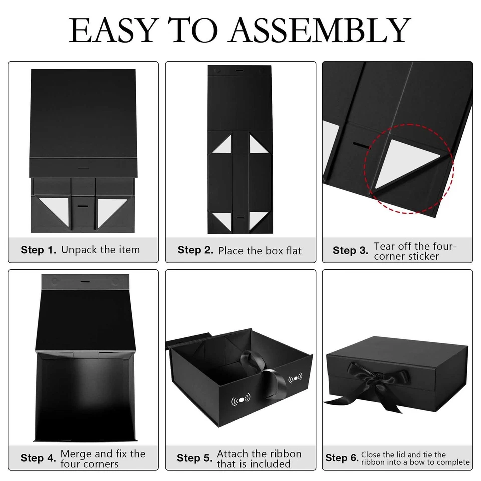 1x Caja de Regalo Dura con Tapa de Cierre Magnético 9"x7"x4" Negra para Regalos,Cumpleaños Foto 2 de 4