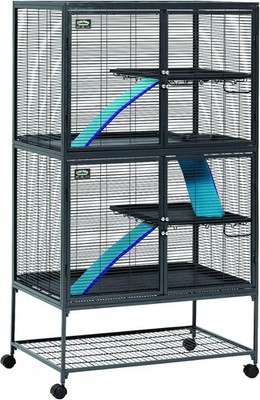 Critter Nation Kleintierkäfig mit zwei Einheiten 91 x 61 x 160 cm schwarz 4 Ebenen Ratte