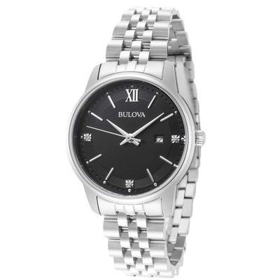 Bulova Classic Black  Diamond Jubilee Stainless Calendar 32mm Watch 96P226