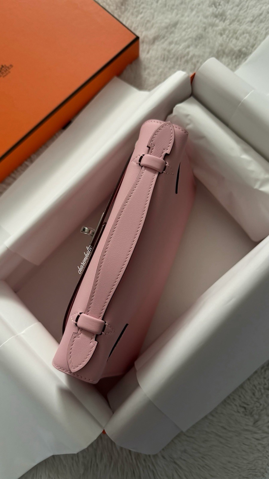 New🩷 Hermes Kelly Pochette Clutch Rose Sakura Swift Leather Bag G Stamp PHW image 3