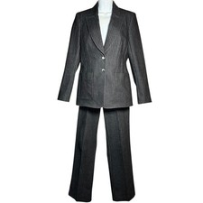 ESCADA Denim Pant Suit Jacket Set SIZE 36 Black Pinstripe Stretch Luxury