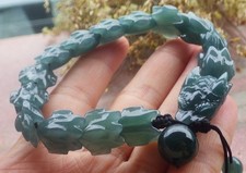 Video Certified Green 100% A JADE Jadeite Beads Bangle Dragon Bracelet---1