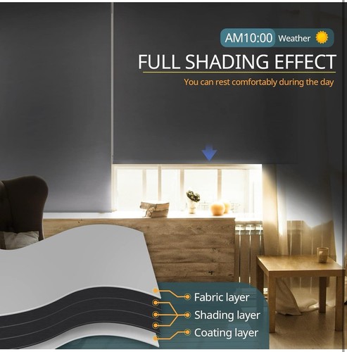 Motorized Automatic Blinds - Cordless Roller Shades with Remote White, 34 x 72 - Picture 2 of 8