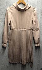 Shein Pleated Dress Size XL Belted Nude Color Mock Neck Ruffle Cuff Sleeve