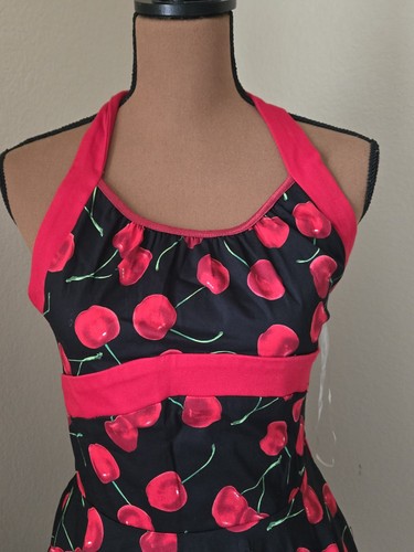 Vintage Style Pinup Dress Cherry Halter Top Full Circle Rockabilly Small S - Picture 2 of 6