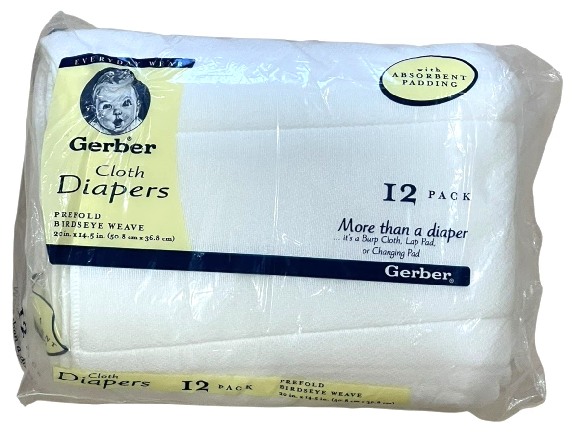 Gerber Cotton Cloth Baby Diapers 20 x 14.5 Prefold Birdseye Weave 12-pk New