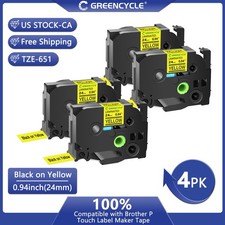 4PK Compatible with Brother TZ651 TZe-651 Label Tape Black on Yellow 24mm 0.94''