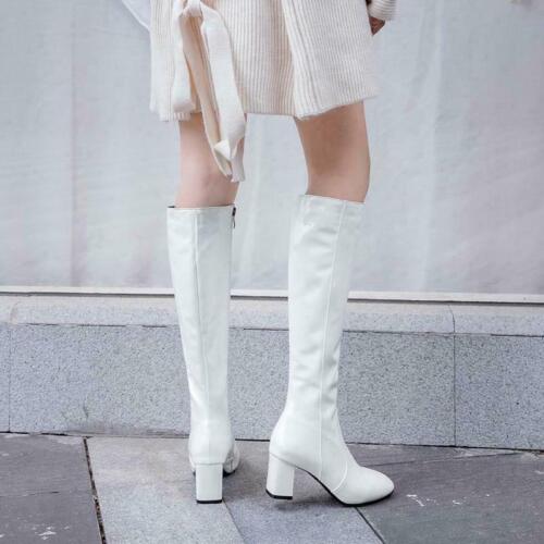 Damen Side Zip Lackleder Disco Dancer 60S 70S Hippie Kniehohe Stiefel - Bild 10 von 19