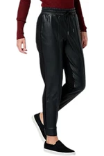 G by Giuliana Women's Black Label Faux Leather Ponte Jogger Black