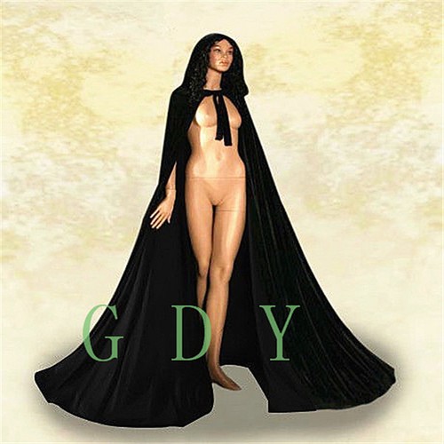 New Gothic Hooded Velvet Cloak Gothic Wicca Robe Medieval Witchcraft Larp Cape - Picture 4 of 9