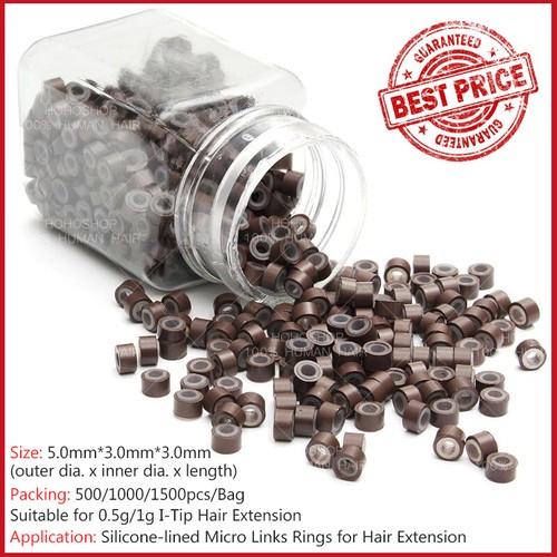 1500Pcs 5mm Silicone Micro Ring Lined Links Beads I-Tip Human Hair Extensions RW - Picture 5 of 15