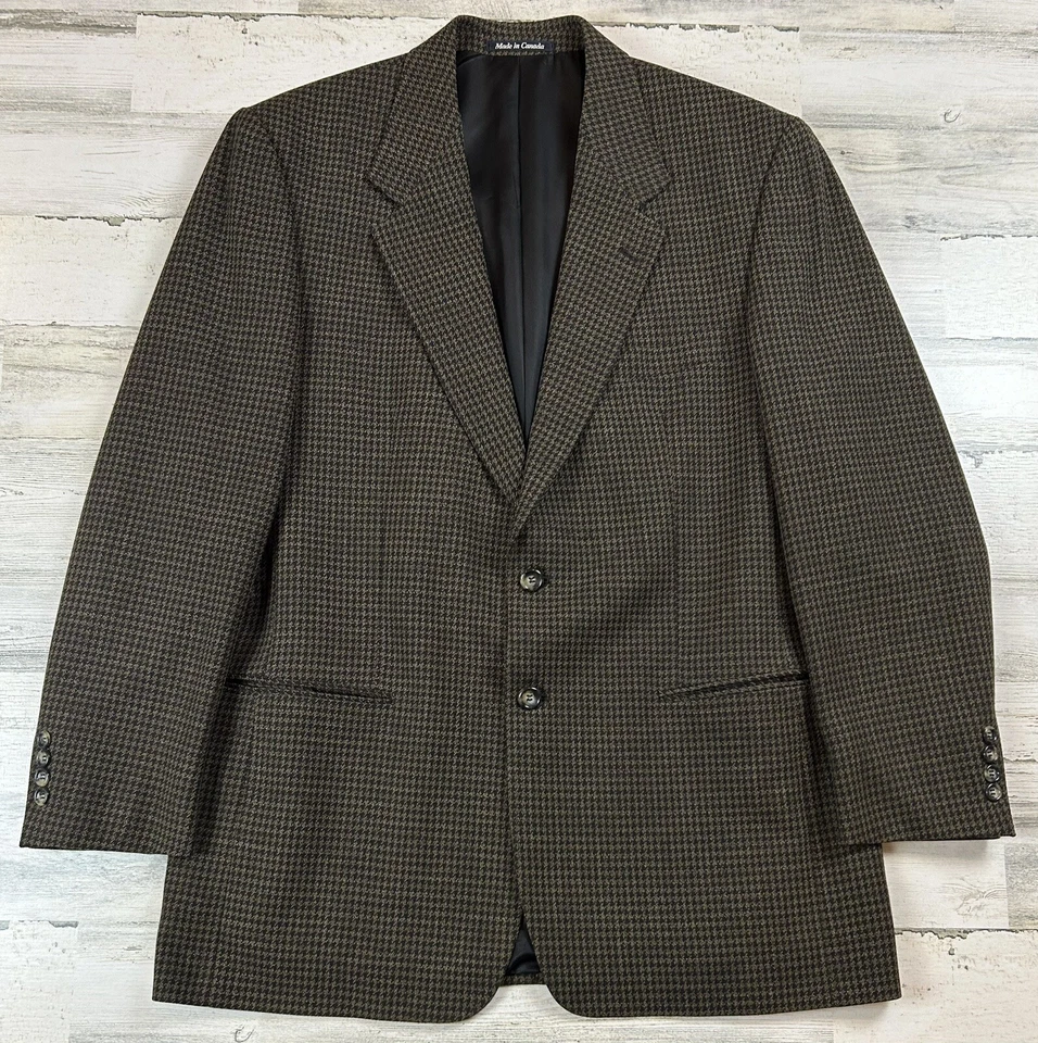 Daniel Hechter Sport Coat Blazer Jacket Mens 44L Houndstooth Beige/Black [A-2101 - Imagem 2 de 4