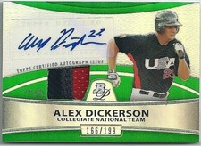 2010 Bowman Platinum ALEX DICKERSON Patch Relic Auto Refractor GREEN #166/199