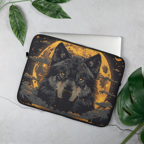 Funda para portátil con temática de lobos luna llena - Imagen 3 de 3