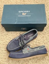 Sperry Top Sider A/O Boys Youth Boat Shoes Vineyard Vines 3.5 M Chambray Navy