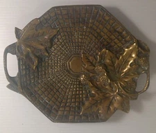 Antique 19th Century French Bronze Coin Dish Vide Poche with Berries and Leaves