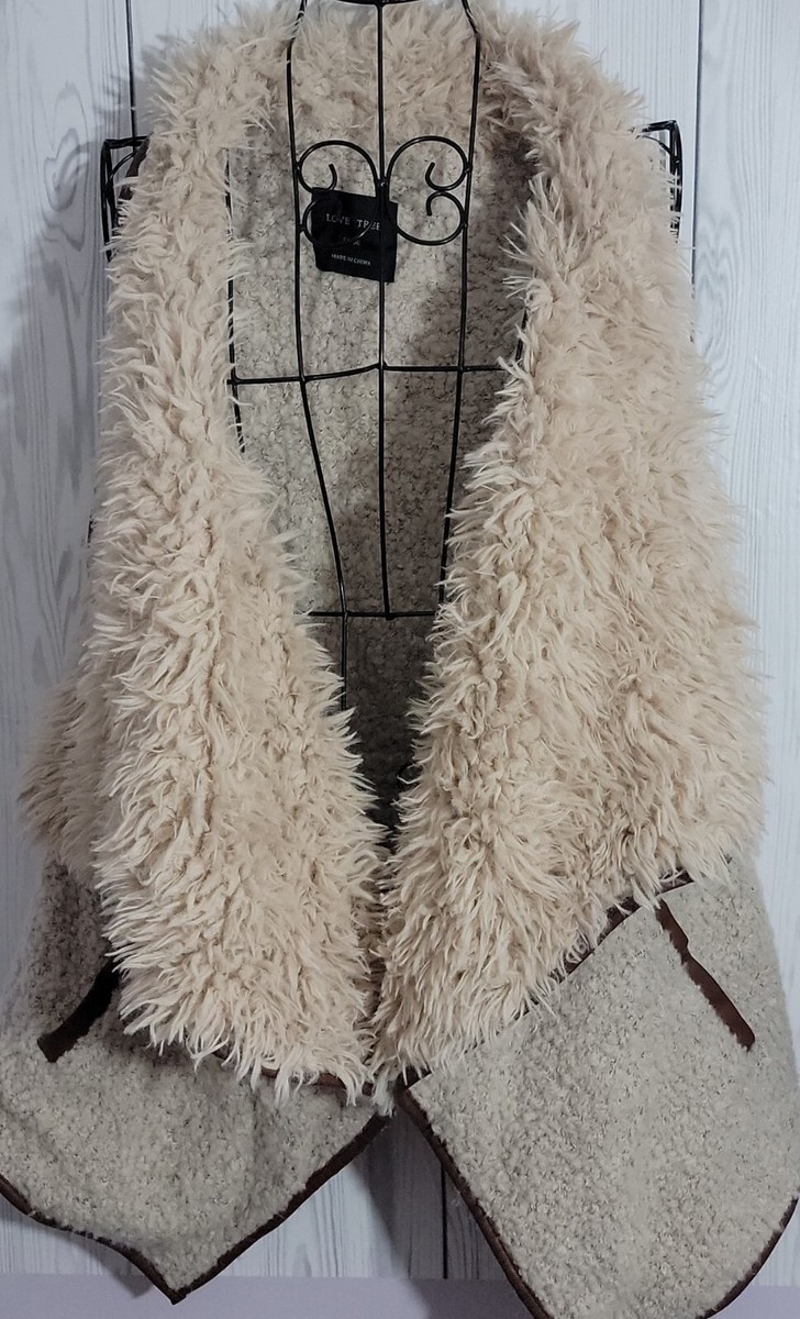 Love Tree Vest Womens Large Faux Fur Sherpa Wool Open Front